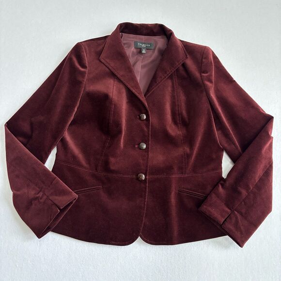 Talbots Velvet Blazer Jacket Women's 12P Burgundy Brown Peplum Holiday Party - Picture 1 of 8